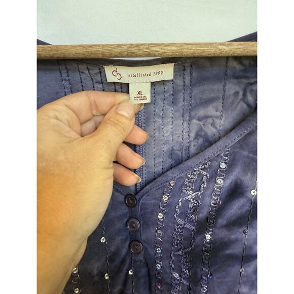 CB Established Womens Embroidered Henley Top Size XL Acid Wash Grunge Witchy Y2K - Picture 6 of 11